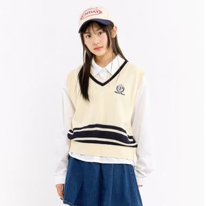 주니어 배색 디테일 니트 조끼