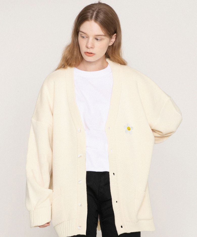 [UNISEX]플라워도트 자수 니트 가디건_7COLOR