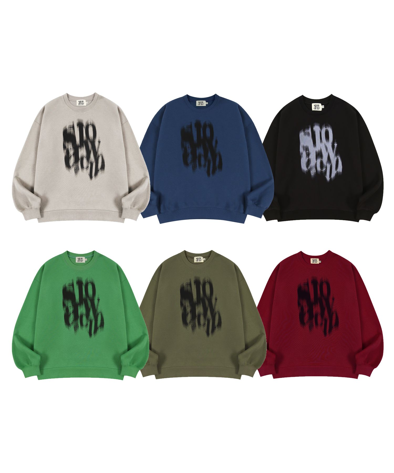 MUSINSA公式 | SLOWACID Blurry Logo Sweatshirt [6COLOR]