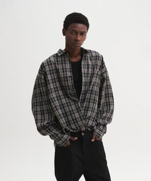 오버사이즈 체크 셔츠 브라운블랙