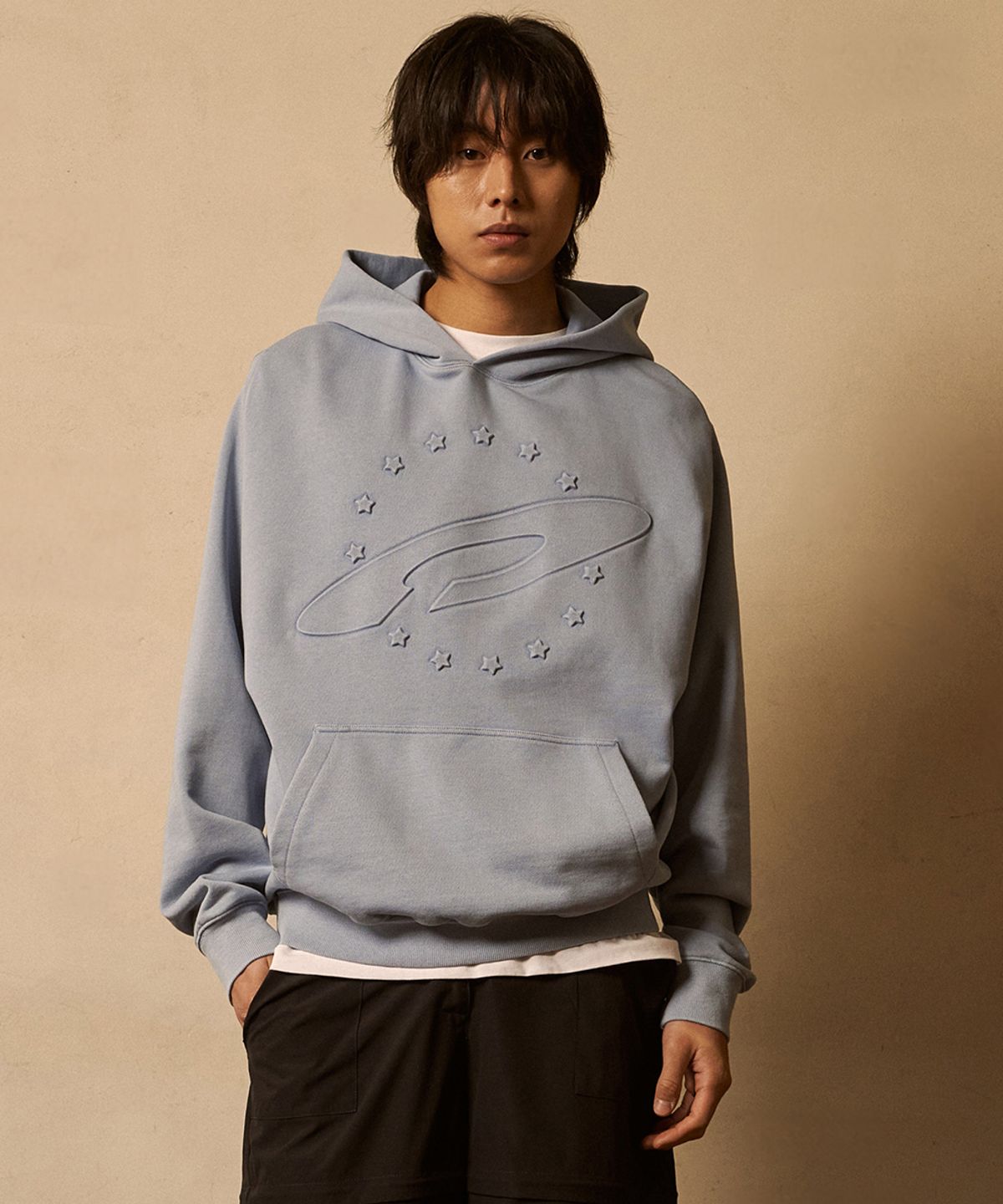 에프디알(FDR) Embo Pigment Star Disk Logo Hoodie Blue