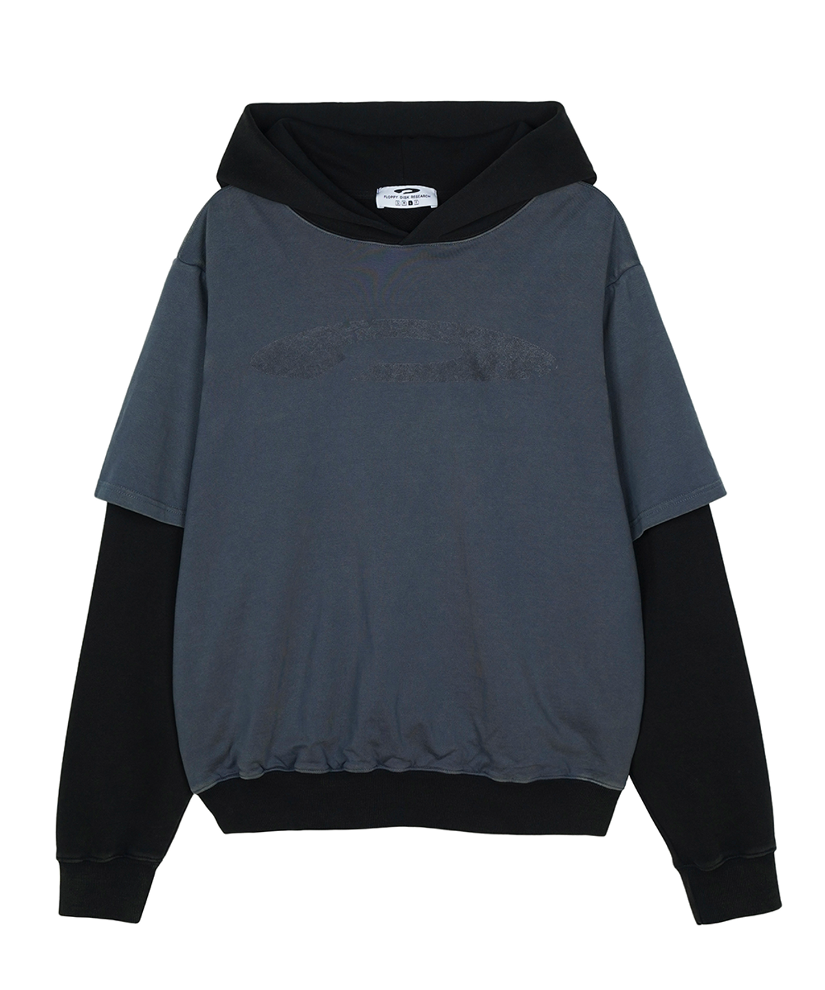 에프디알(FDR) Double Layer Washing Crack Detail Logo hoodie Black
