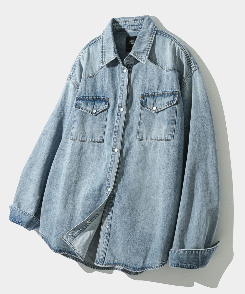 【DIMITRI BLACK】 Bio Western Cotton Shirt BIO WESTERN DENIM SHIRT_LIGHT BLUE - 디미트리블랙 (DIMITRIBLACK)