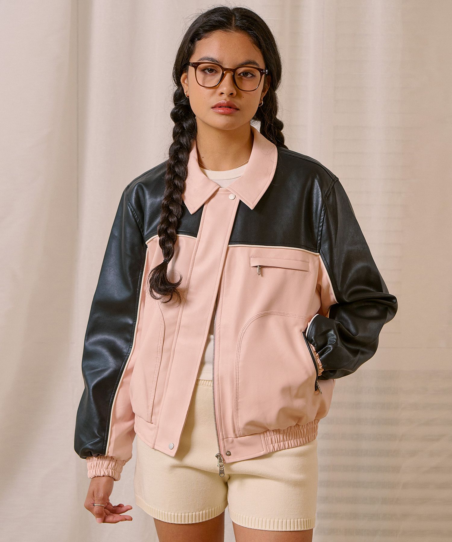 MUSINSA | BITTERCELLS Riding Leather Jacket - Pink