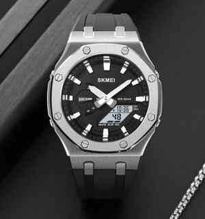 SKMEI 남성 원형 메탈 우레탄 전자 아날로그시계 2243