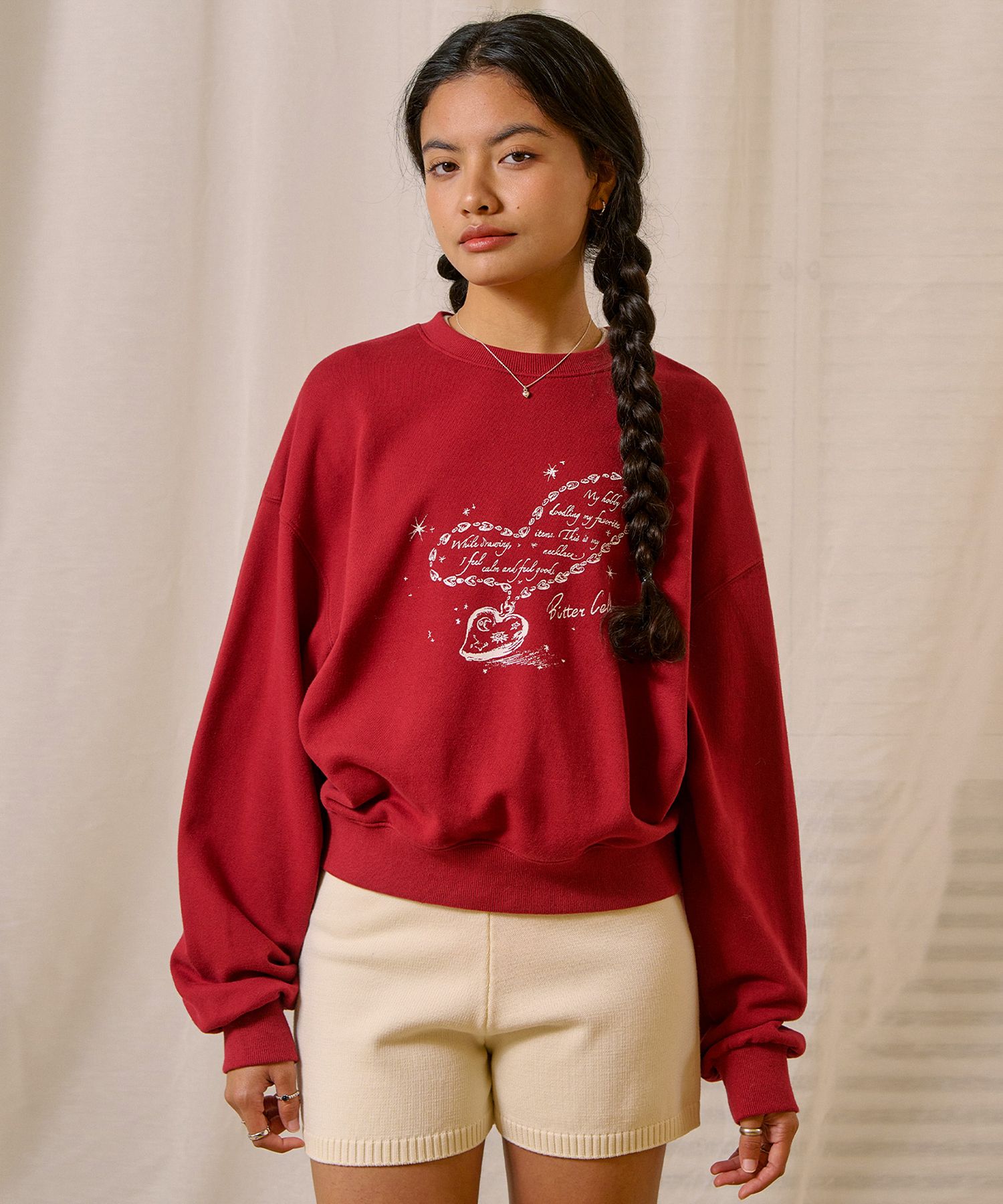 ◇BITTER CELLS◇ Heart Pendant Sweat shirtWine Heart Pendant Sweat shirt-Wine - 비터셀즈(bittercells)