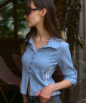 픽션 라인 블라우스-블루