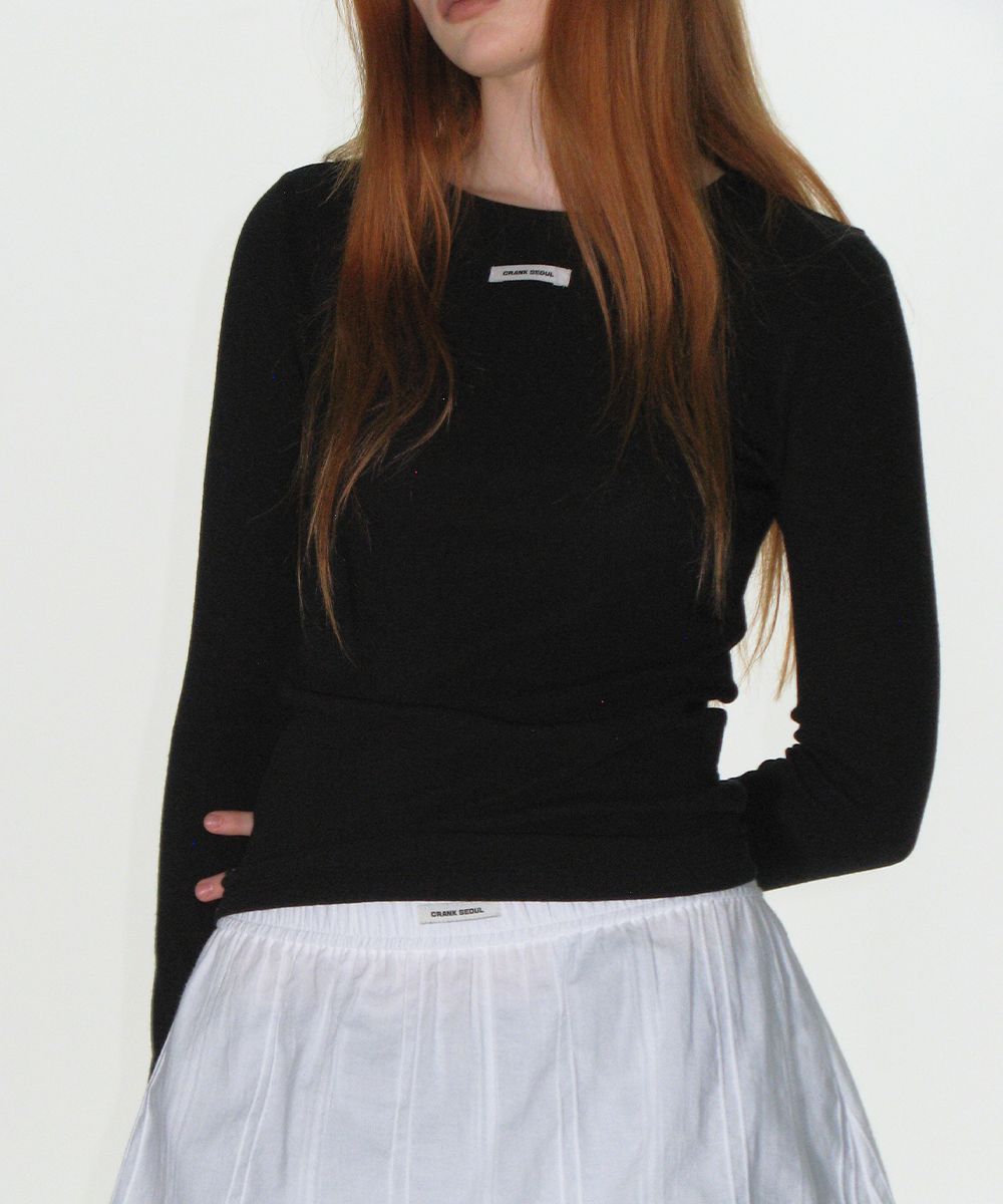 【残りわずか】 MUSINSA | CRANK Basic knit long sleeve top_black トップス