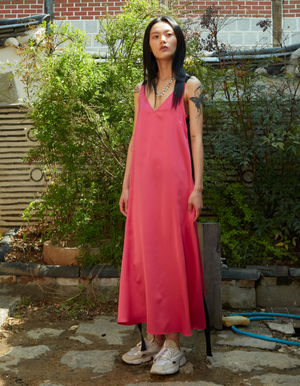 리본 롱 드레스 푸시아 핑크