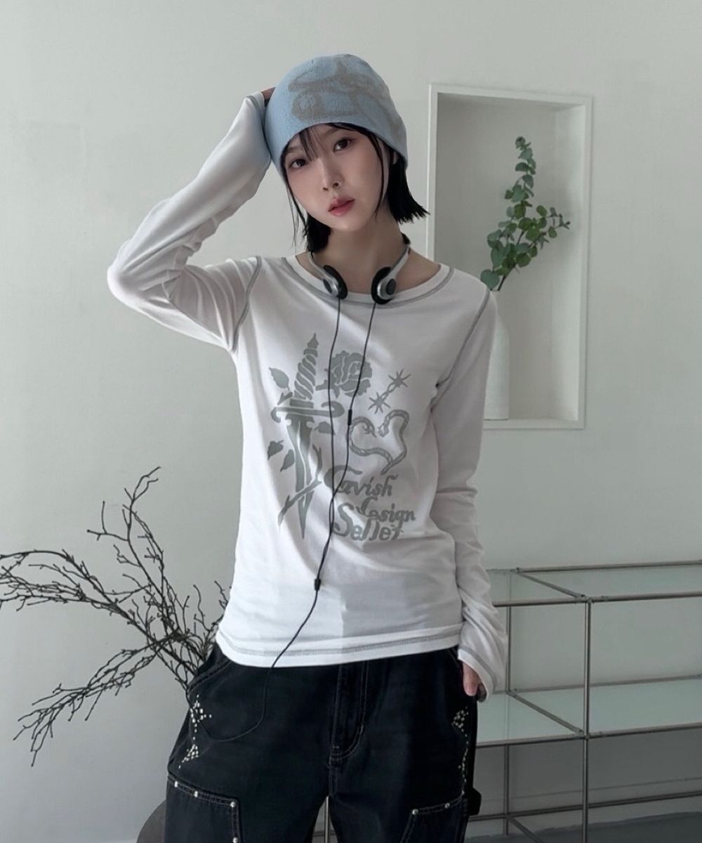 CAVISH ♥ W ROSE LS TEE /追跡付 카비시(CAVISH) W ROSE LS TEE WHITE(CV2EFFT555A) - 사이즈