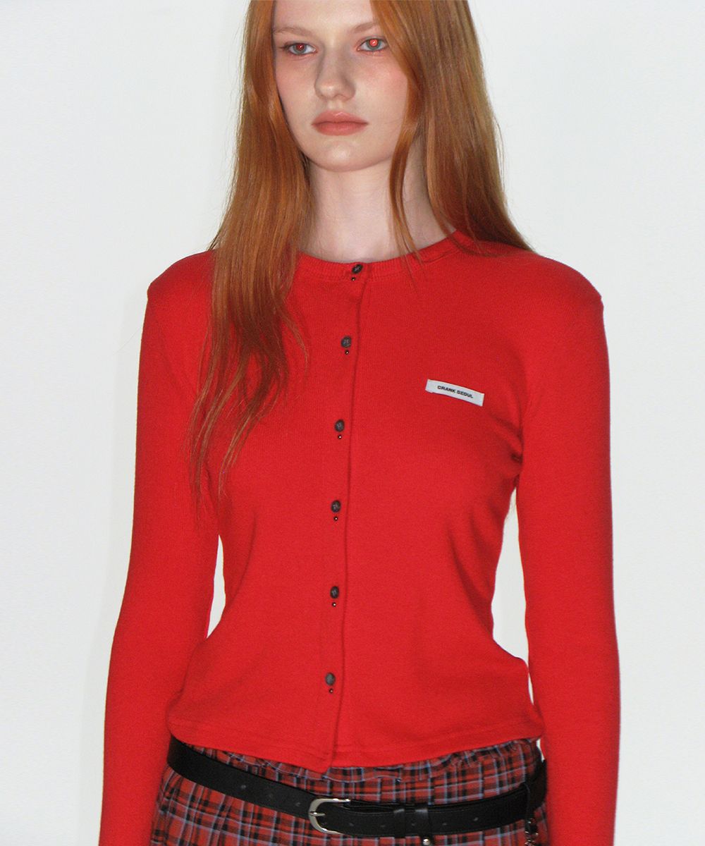 MUSINSA公式 | CRANK Knit Stud Button Cardigan_Red