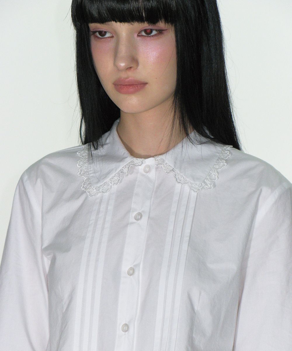 MUSINSA | CRANK Pintuck lace long sleeve blouse_white