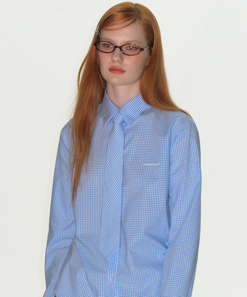 CRANK シャツ　韓国　musinsa MUSINSA | CRANK Gingham Check Shirt & Tie Set_Sky