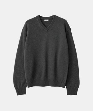 코튼 브이넥 니트 멜란지 차콜