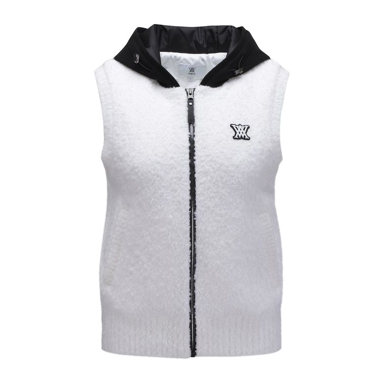 W HOODIE KNIT ZIP-UP VEST_WH