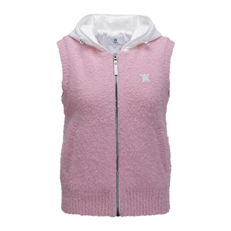 W HOODIE KNIT ZIP-UP VEST_PI