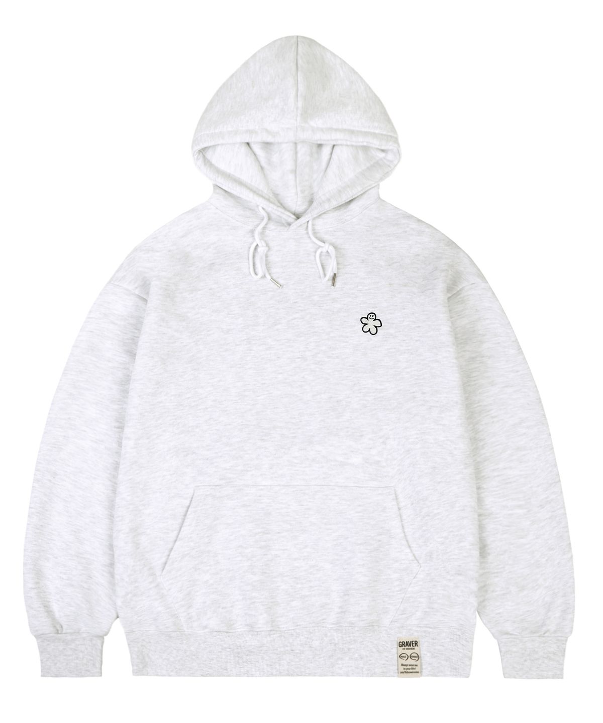그레이버(GRAVER) [UNISEX]화이트 오드플라워 자수 후드티_멜란지화이트