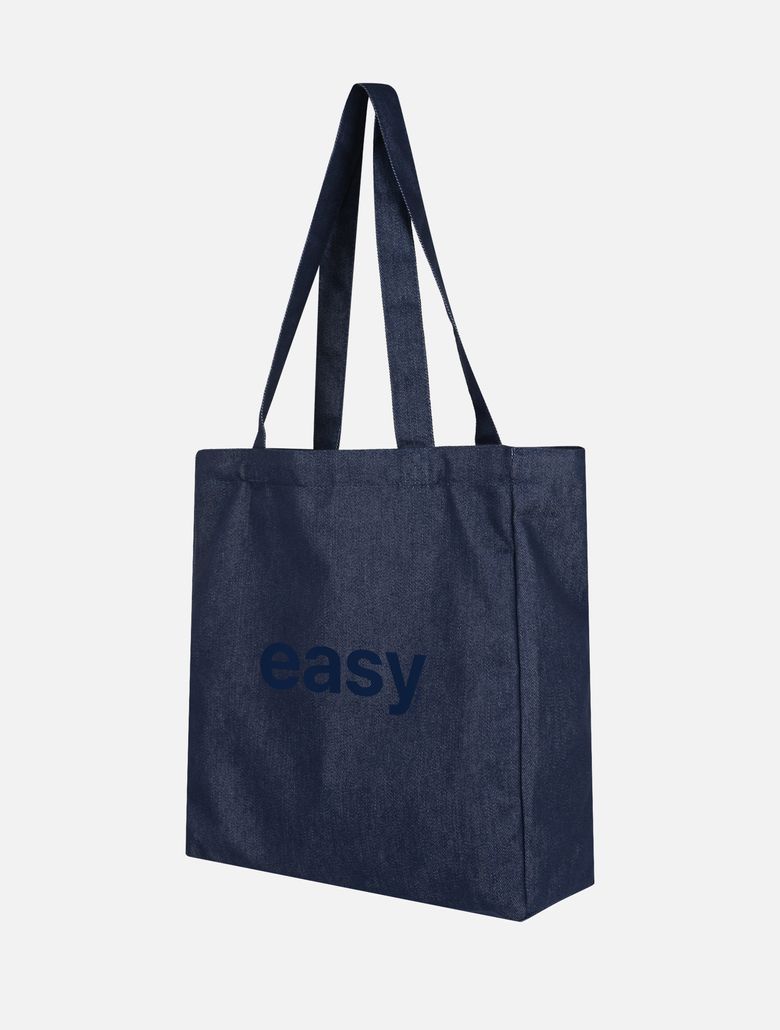 EASY 레터링 데님 에코백_진청+네이비