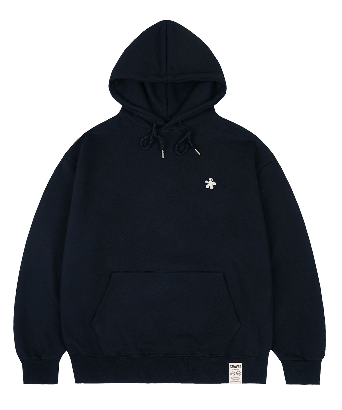 그레이버(GRAVER) [UNISEX]화이트 오드플라워 자수 후드티_네이비