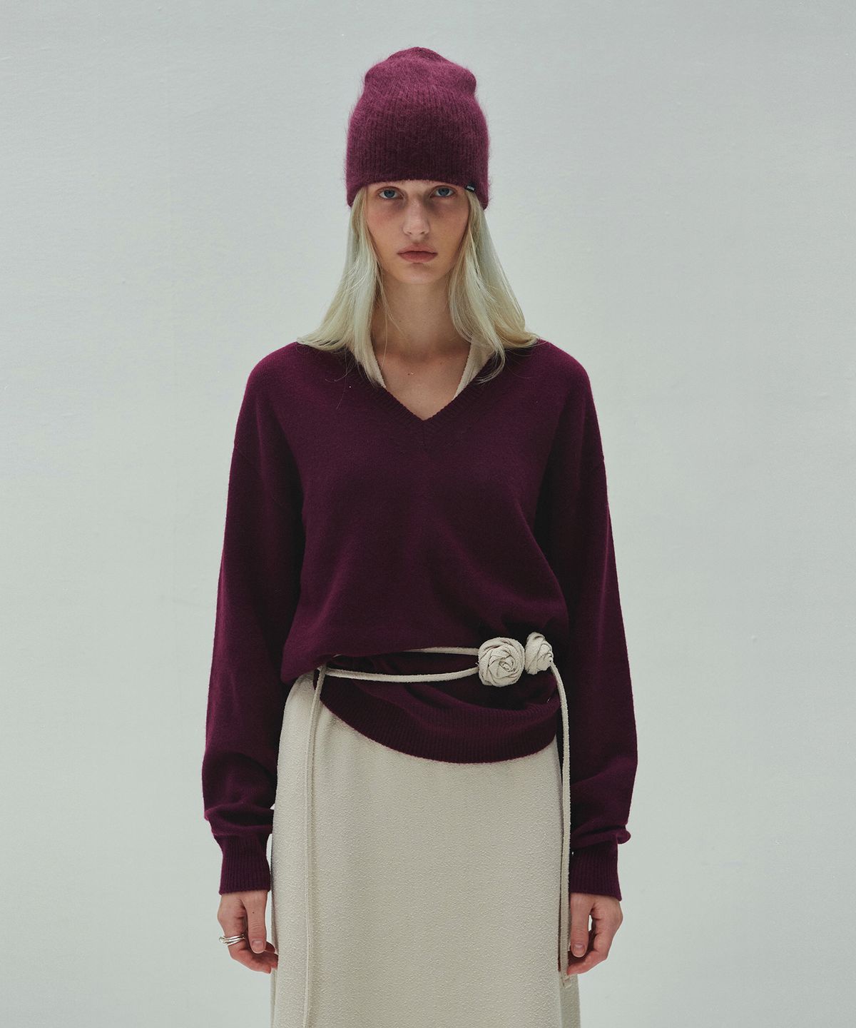다이애그널(DIAGONAL) V NECK CASHMERE KNIT (plum)