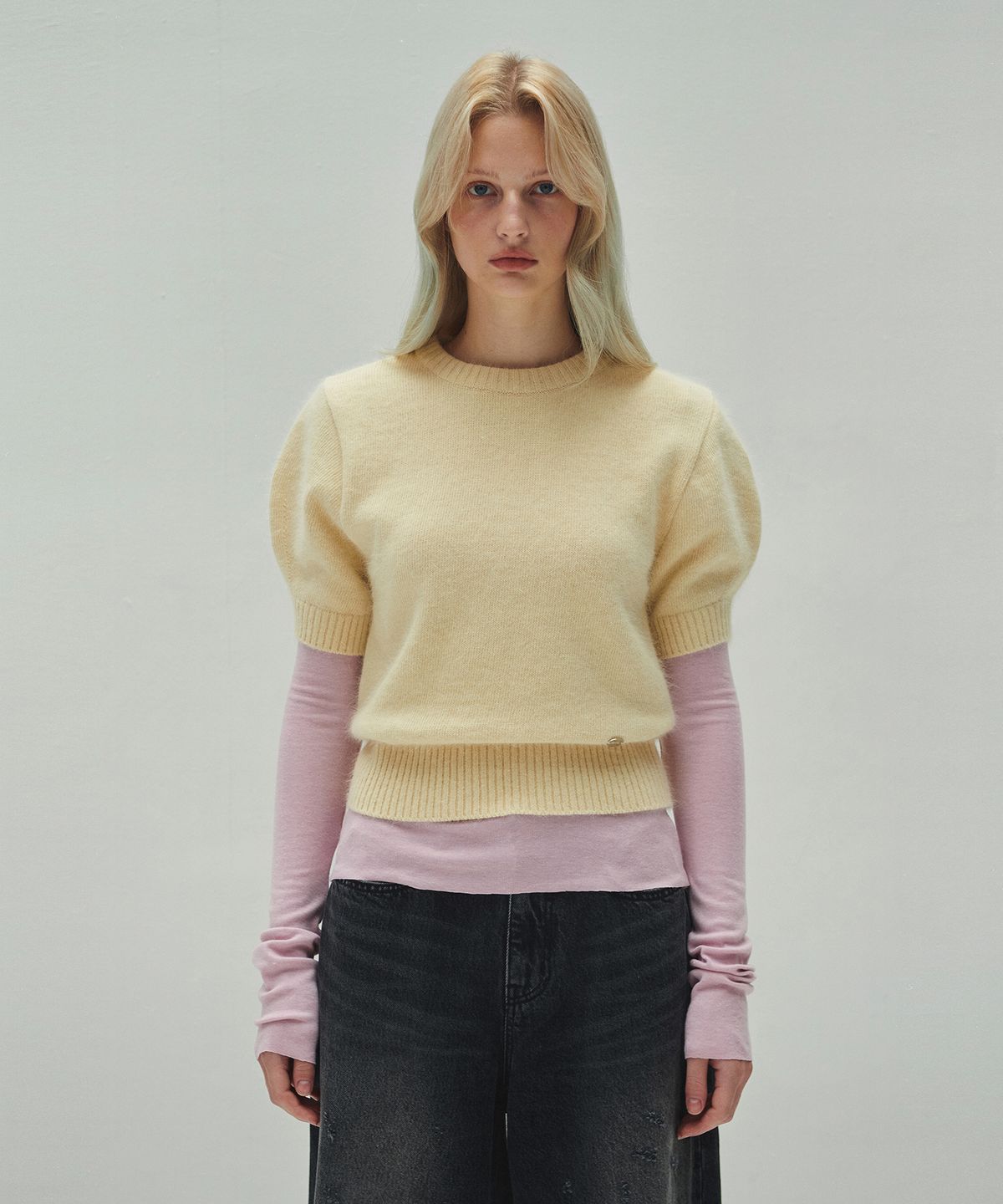 다이애그널(DIAGONAL) MOHAIR HALF SLEEVE KNIT (lemon)