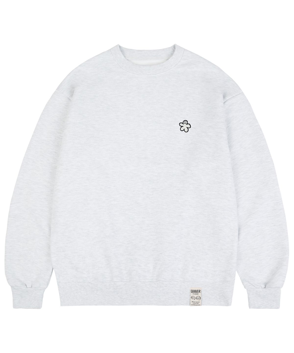 그레이버(GRAVER) [UNISEX]화이트 오드플라워 자수 맨투맨_멜란지화이트