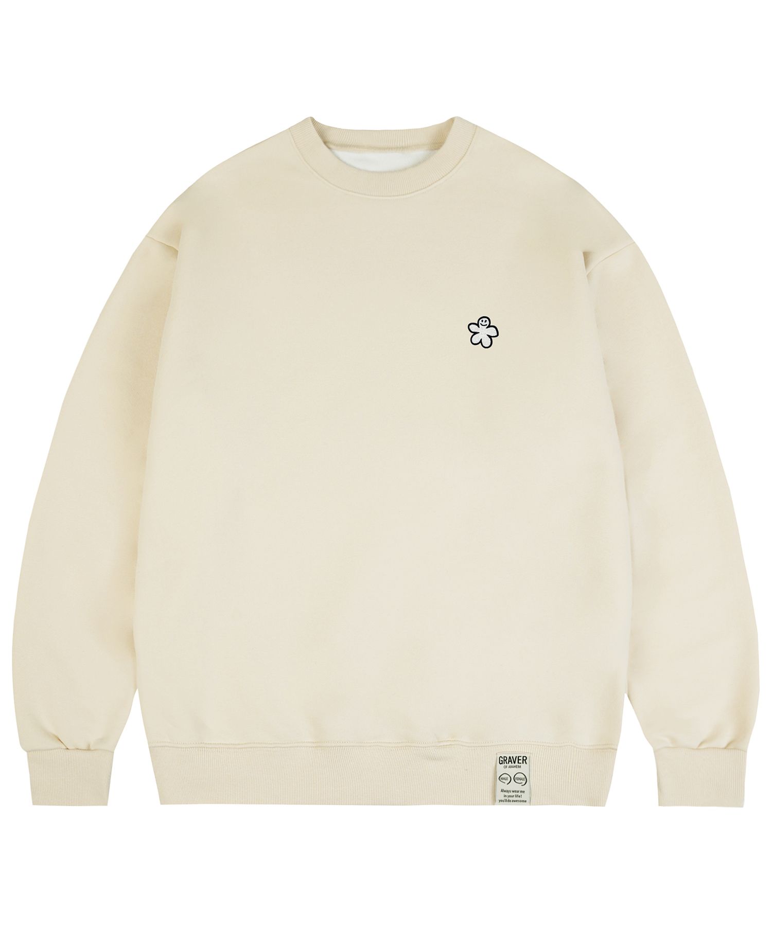 [GRAVER]★WHITE ODD FLOWER EMBROIDERY SWEATSHIRT UNISEX] White odd flower embroidery hoodie - GRAVER | 60