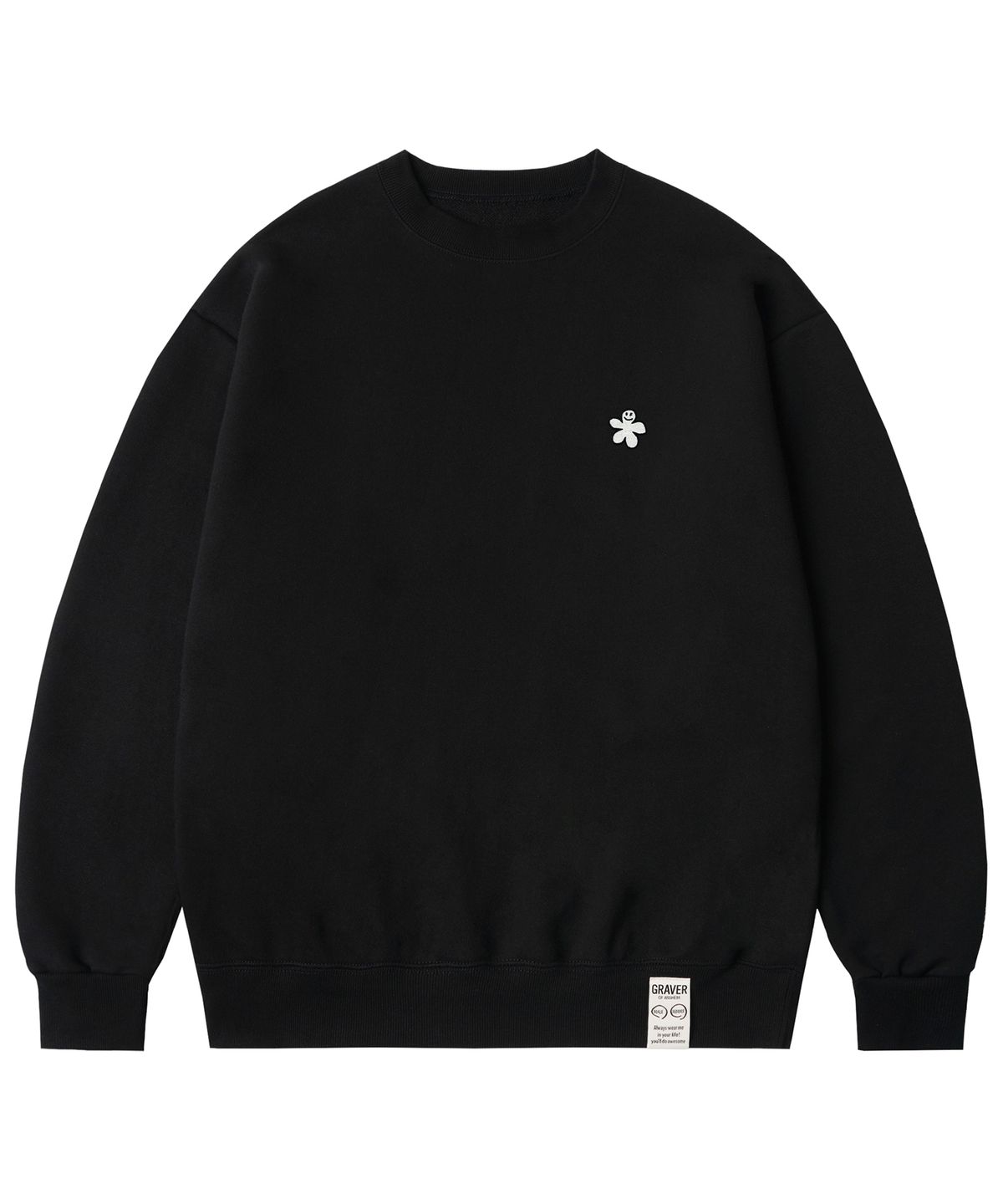 그레이버(GRAVER) [UNISEX]화이트 오드플라워 자수 맨투맨_블랙