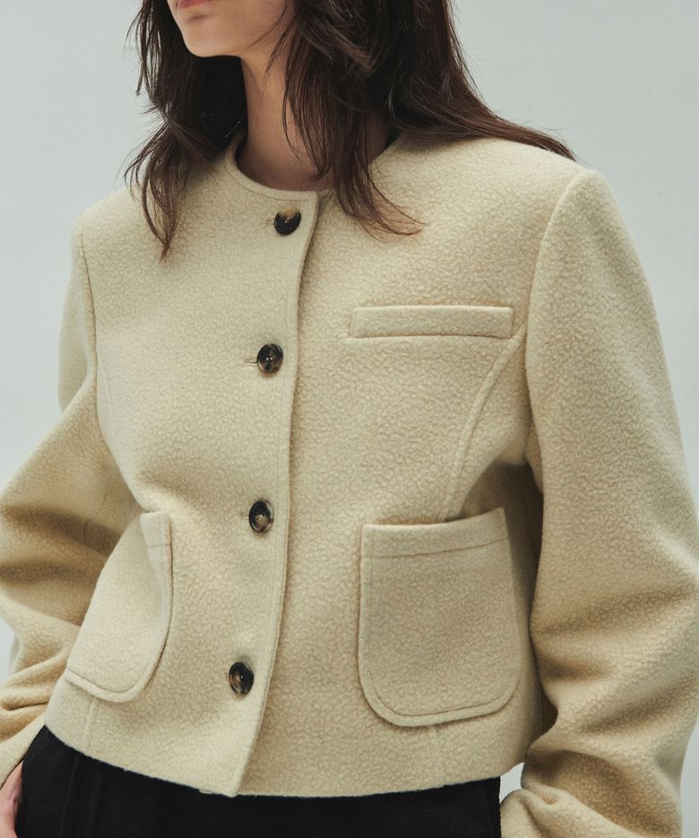 WOOLLY NO COLLAR JACKET (beige)