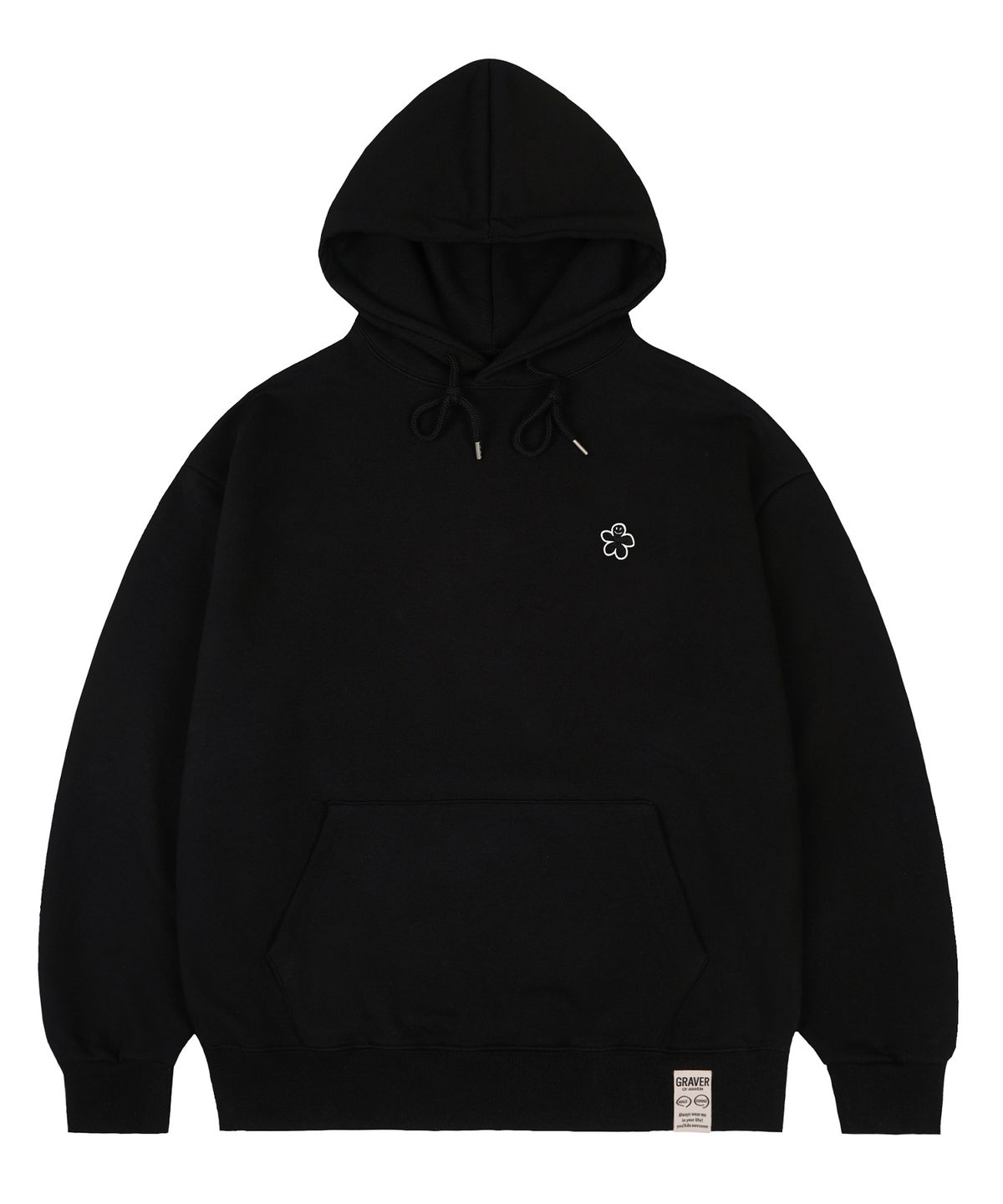 그레이버(GRAVER) [UNISEX]블랙 오드플라워 자수 후드티_블랙