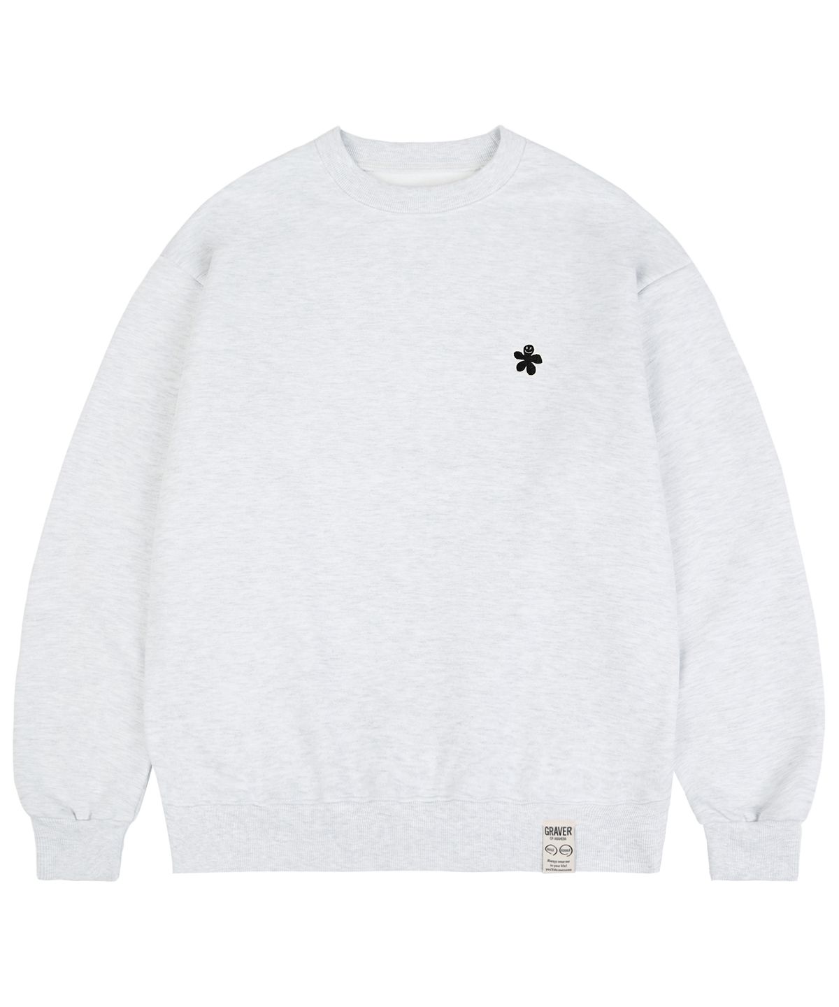 그레이버(GRAVER) [UNISEX]블랙 오드플라워 자수 맨투맨_멜란지화이트