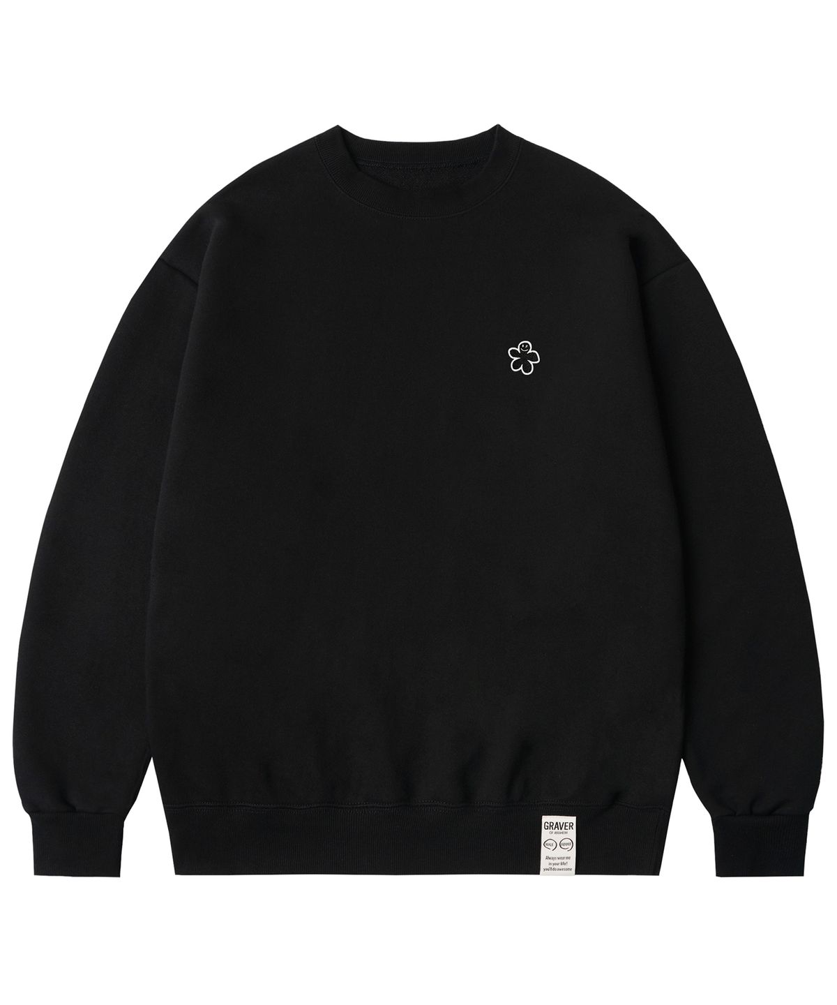 그레이버(GRAVER) [UNISEX]블랙 오드플라워 자수 맨투맨_블랙