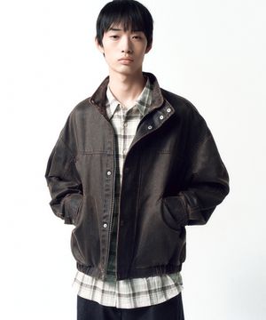 워시드 포우 레더 점퍼 BROWN