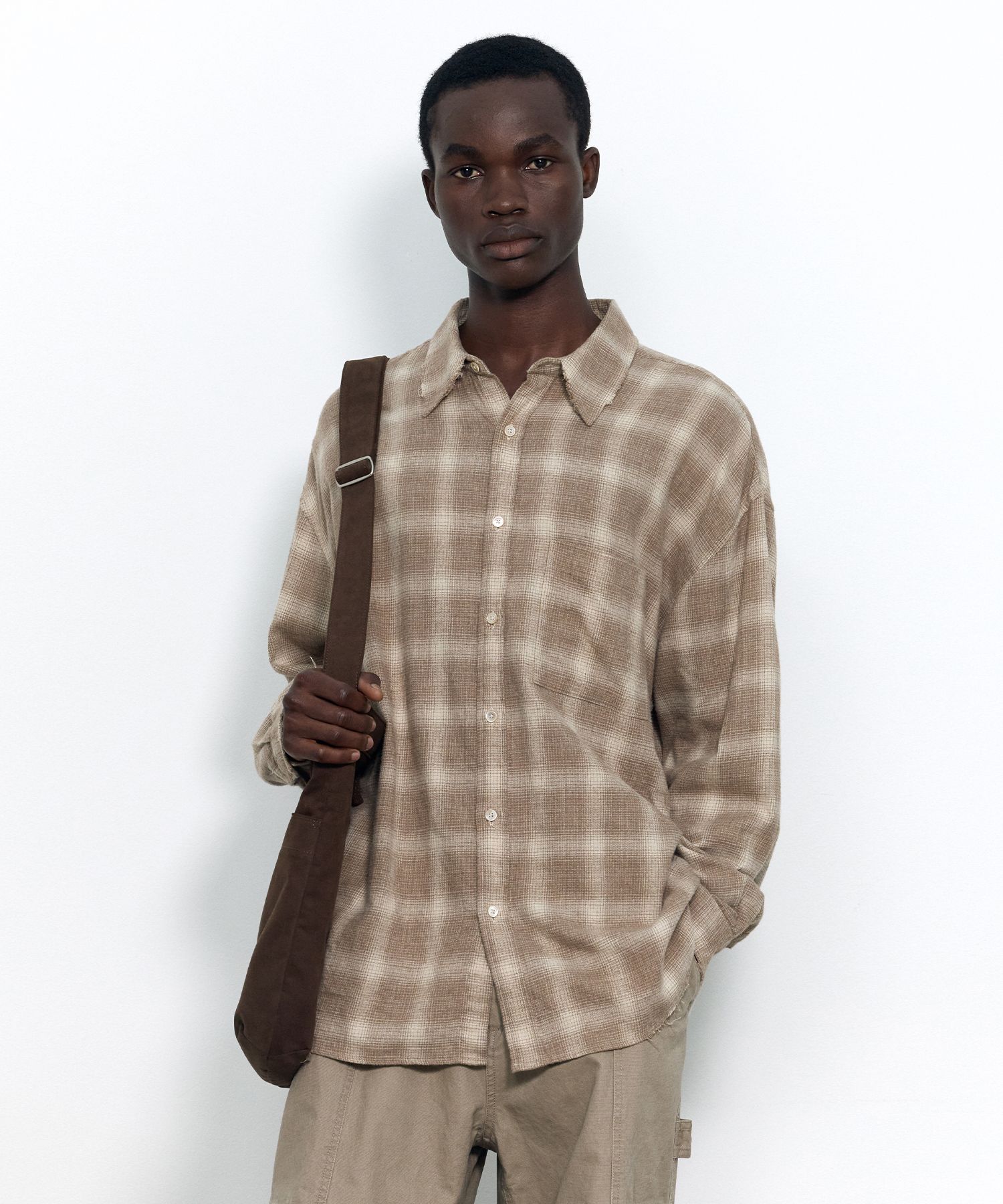 トップス INSILENCE Garment Dye Check Shirt M MUSINSA | INSILENCE Damaged Check Shirt DEEP BEIGE
