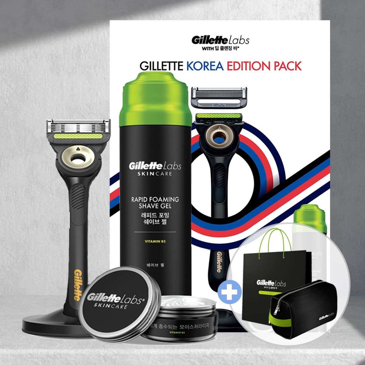 질레트(GILLETTE) 랩스 딥클렌징바 코리아에디션(젤+핸들1+면도날2+모이스처라이저+스탠드)[S471][s575]