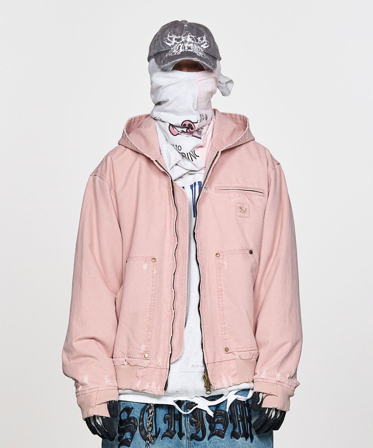 스키즘 인듀싱(SCHISM INDUCING) AGING WORK JACKET PINK