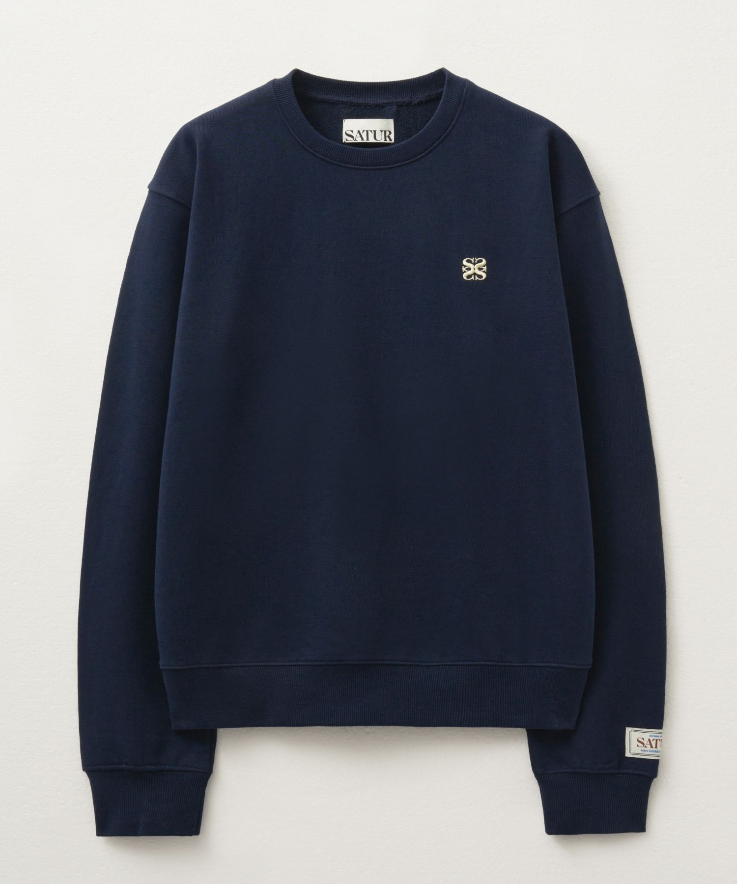 ★SATUR★ Classic Logo Sweatshirt Navy Yellow SA243UTM05AN MUSINSA | SATUR (W) Classic Logo Basic Sweatshirt Navy