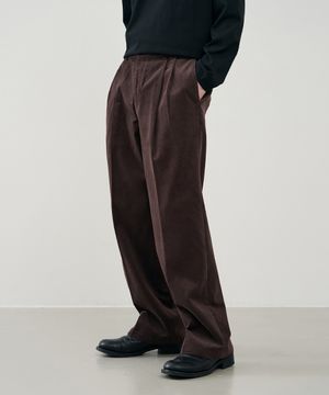 스트레이트 와이드 투턱 밴딩 코듀로이 팬츠 [BROWN]