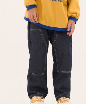 카미엘 프렌치 패치워크 데님 팬츠 블랙