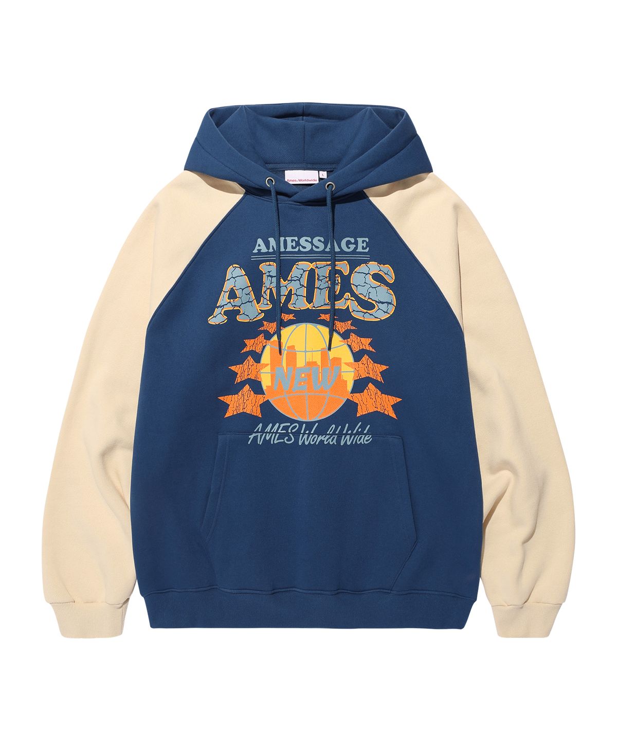 아메스 월드와이드(AMES-WORLDWIDE) VINTAGE WORLD GRAPHIC RAGLAN HOODIE NAVY