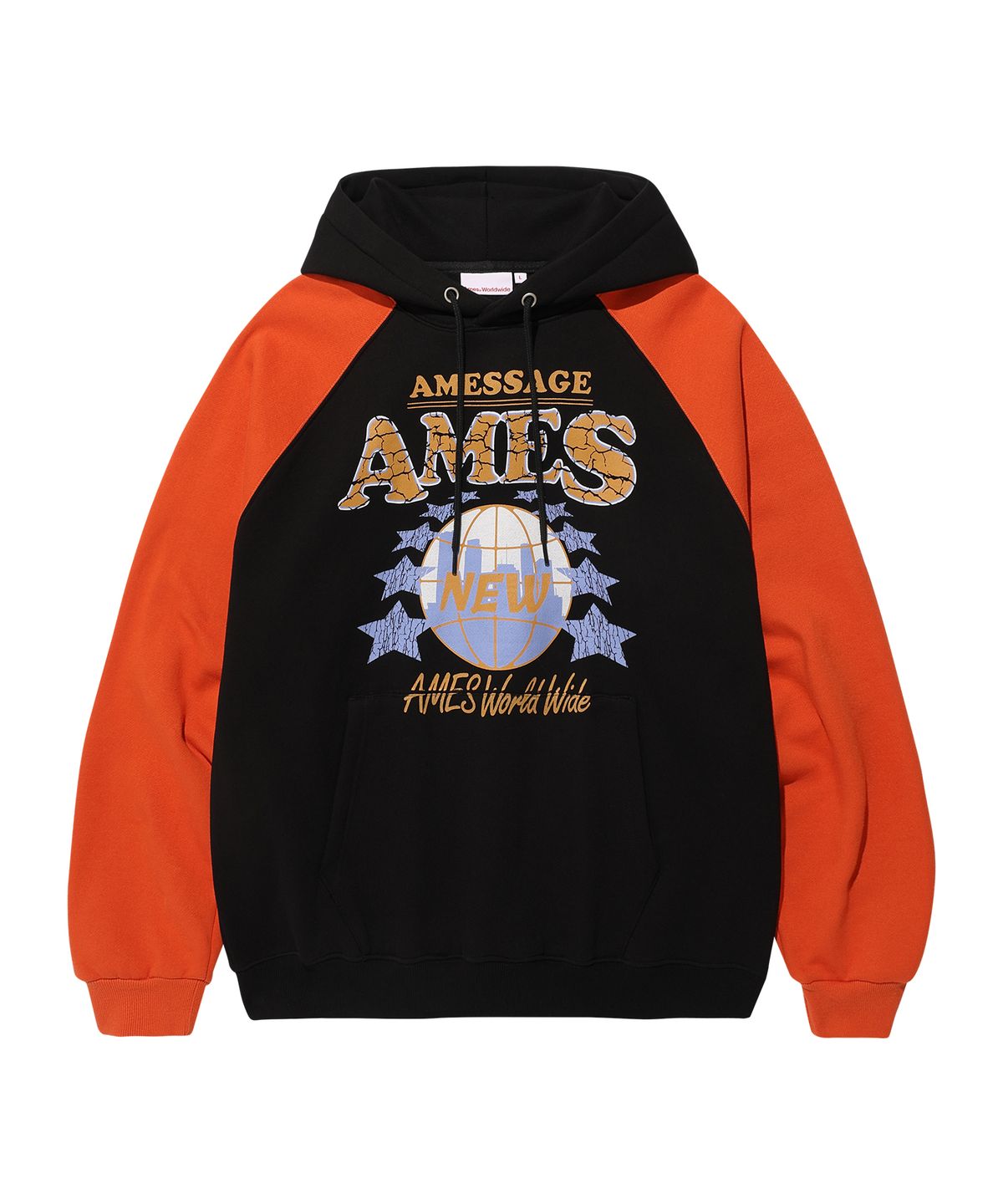 아메스 월드와이드(AMES-WORLDWIDE) VINTAGE WORLD GRAPHIC RAGLAN HOODIE BLACK