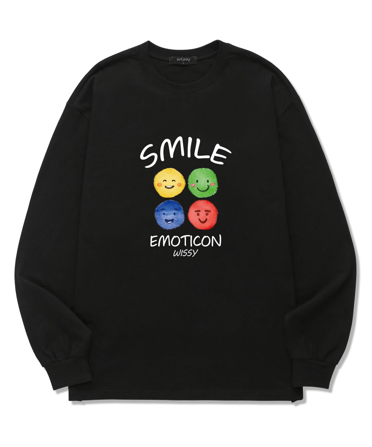위씨(WISSY) Smile Emoticon 긴팔 티셔츠 (WLS007) 블랙