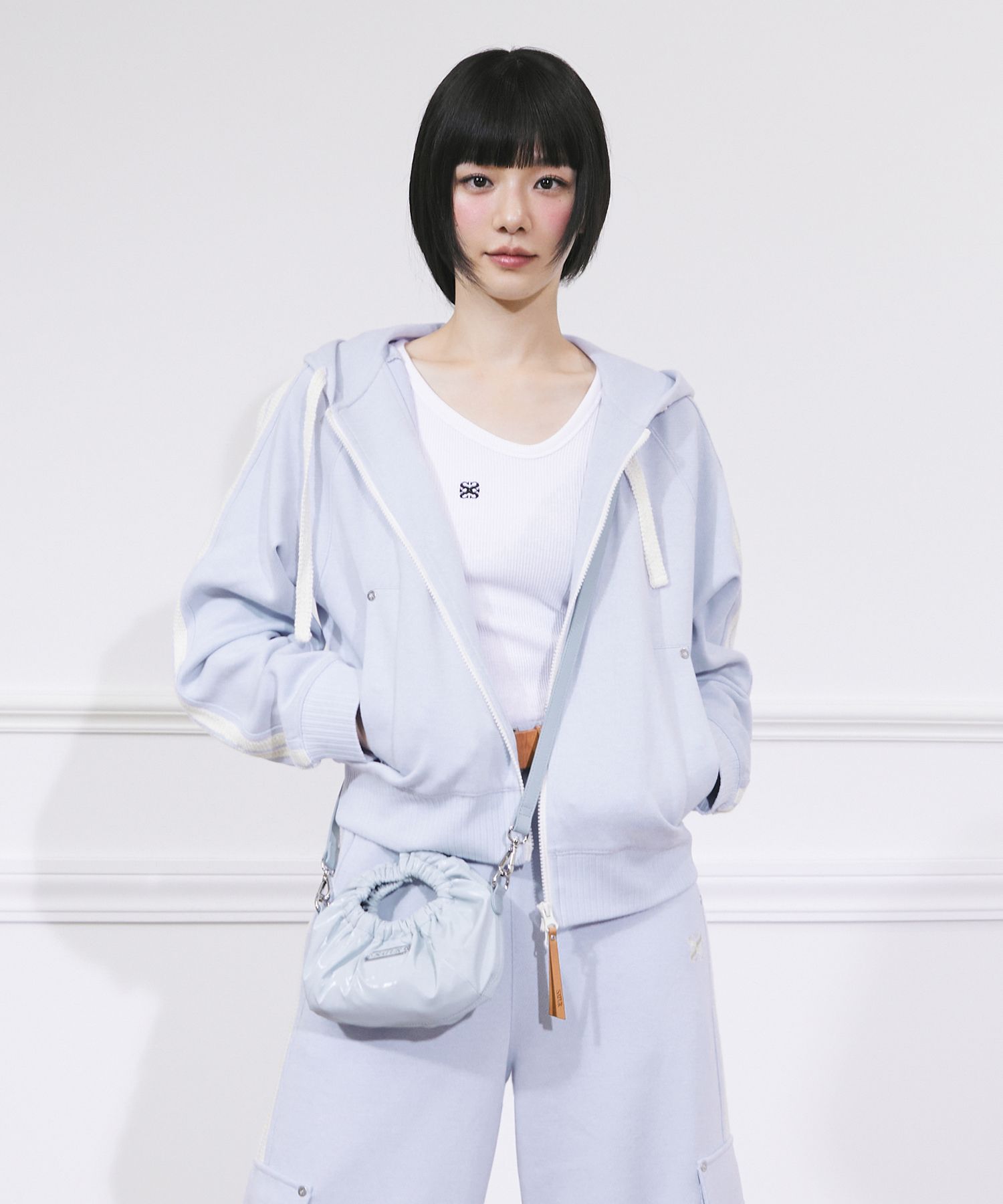 MUSINSA | SATUR Lawton loose fit hooded zip-up sky blue