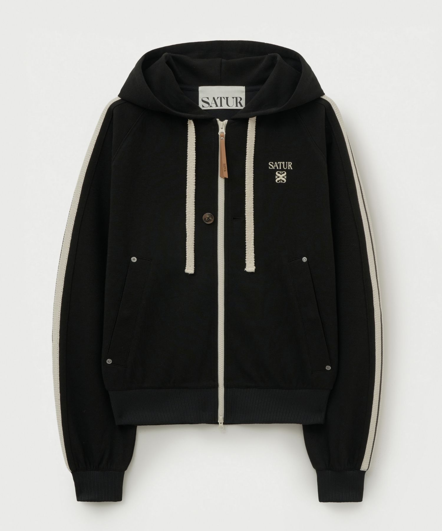 MUSINSA公式 | SATUR Lawton loose fit hood zip-up caviar black