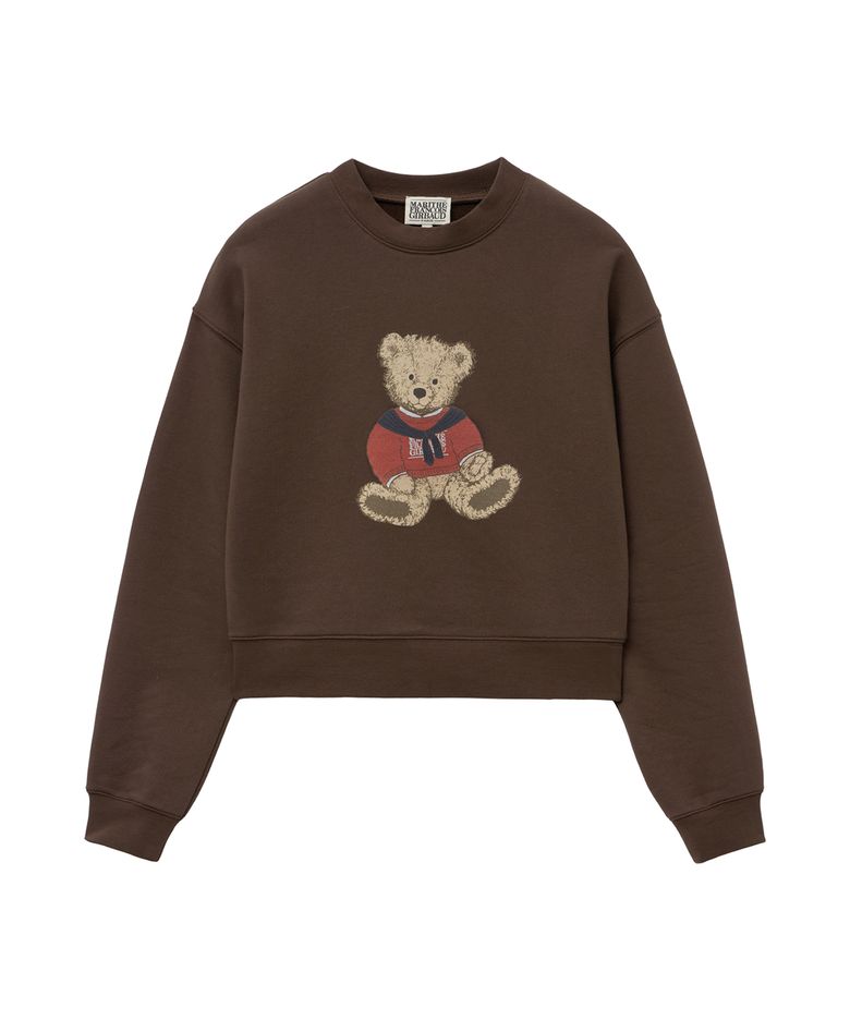 W DOODLE BEAR CROP SWEATSHIRT dark brown