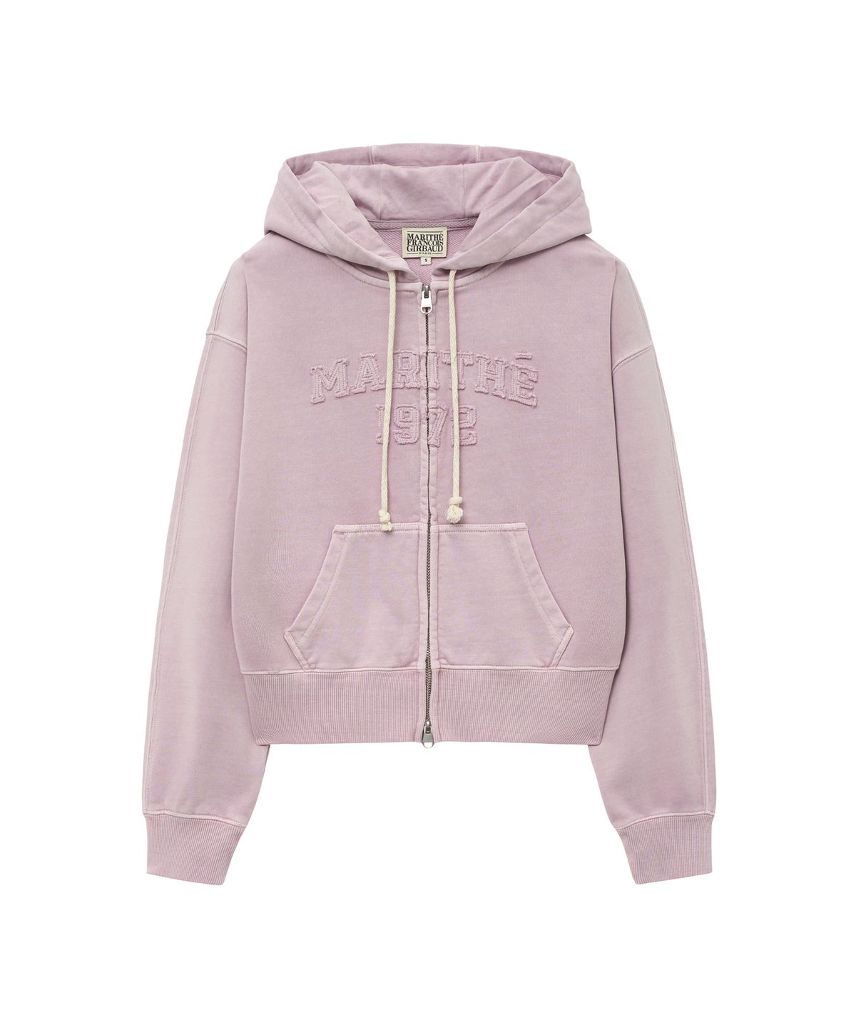 마리떼 프랑소와 저버(MARITHÉ + FRANҪOIS GIRBAUD) W VINTAGE DYEING APPLIQUE LOGO CROP HOODIE ZIPUP dark pink