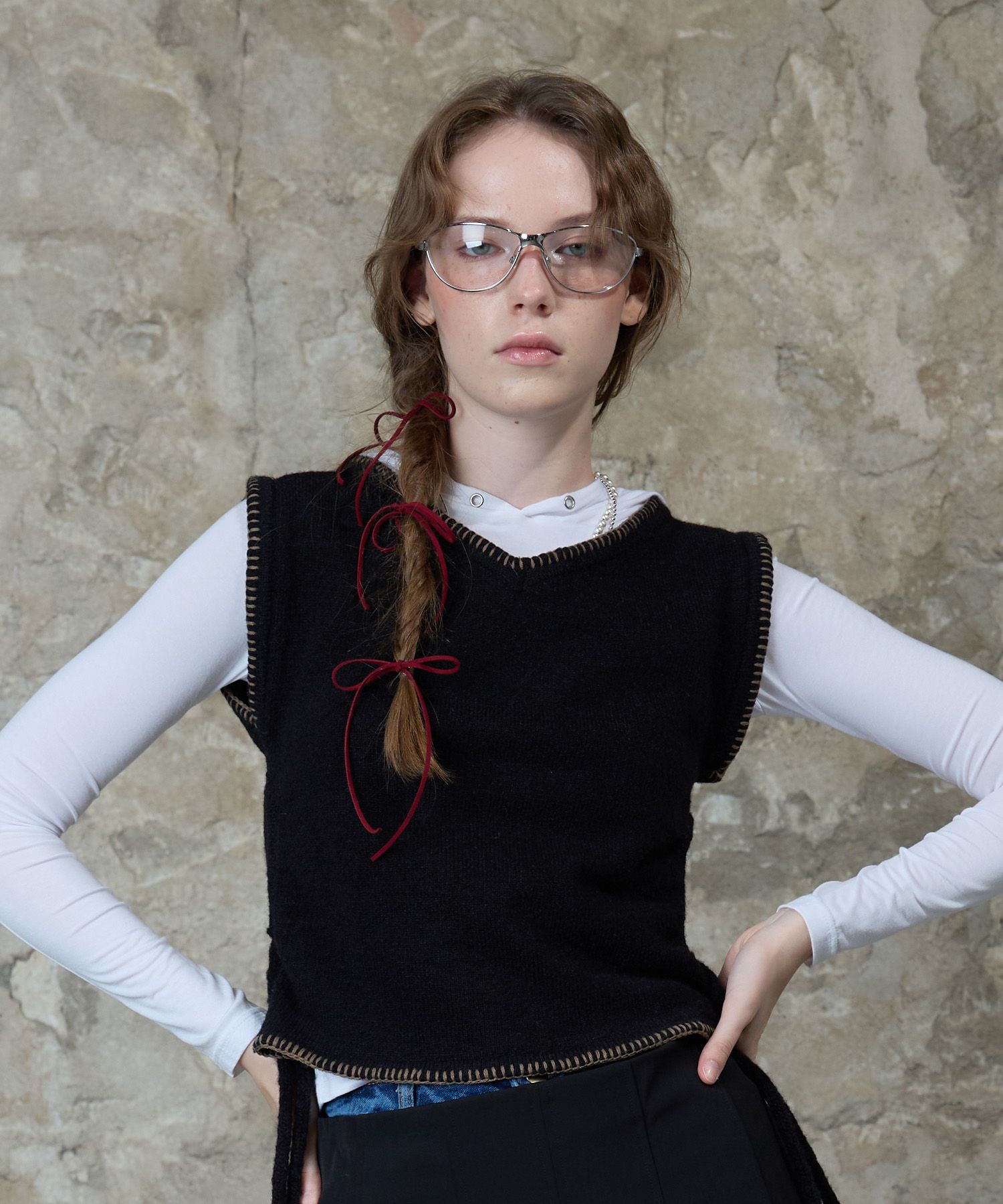 LARTIGENT ♥ L13 KNIT VEST /追跡付 MUSINSA公式 | LARTIGENT L13 KNIT VEST(BLACK)