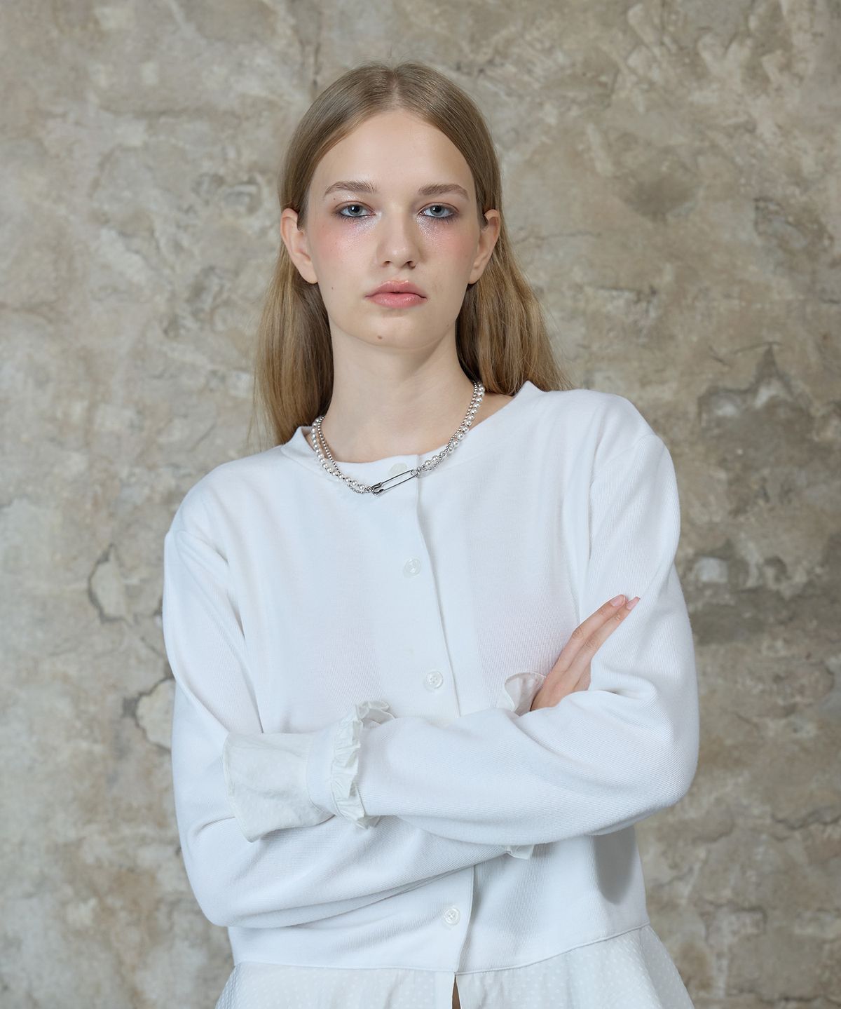 라티젠(LARTIGENT) L13 FRILL CARDIGAN(WHITE)