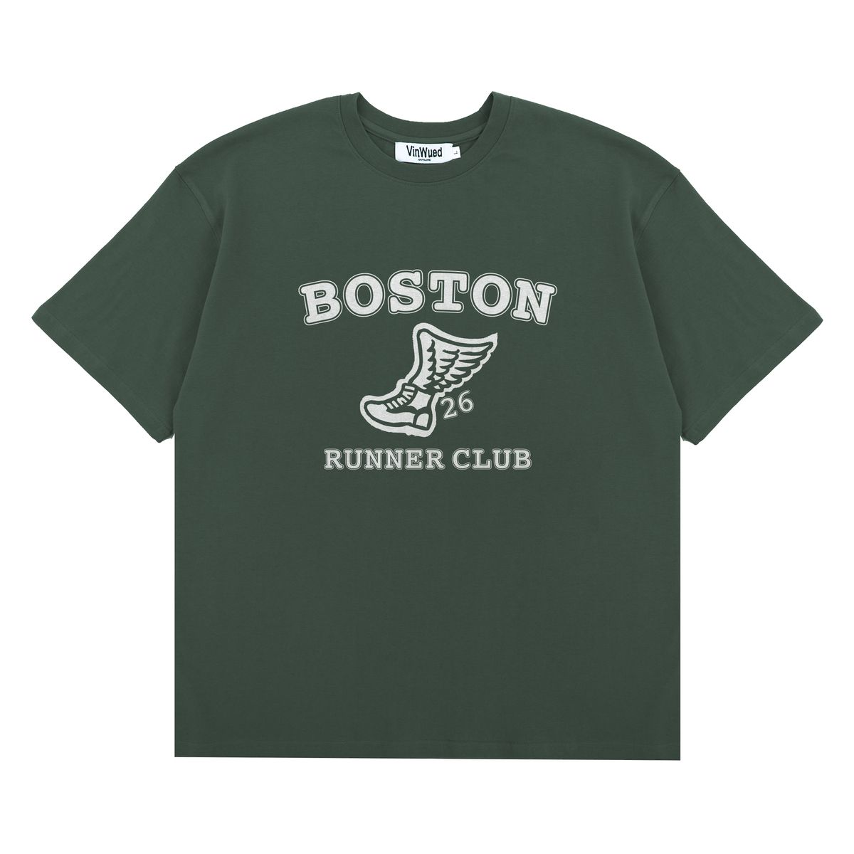 빈웨드(VINWUED) Boston Runner Club 보스턴 러너 클럽 레터링 딥그린 세미오버핏 티셔츠