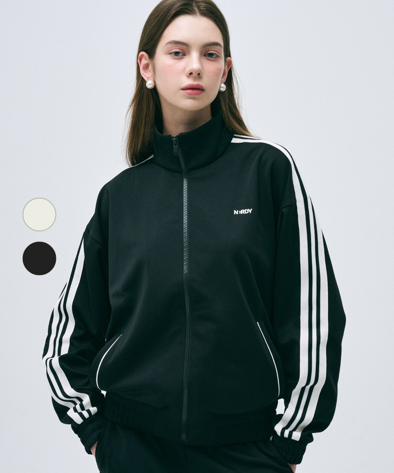 MUSINSA | NERDY Jacquard Tape Track Top (Black/Ivory)